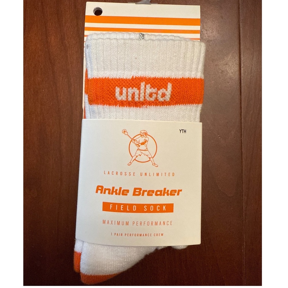 Lacrosse Unlimited socks youth orange ankle breaker‎ field performance crew NWT